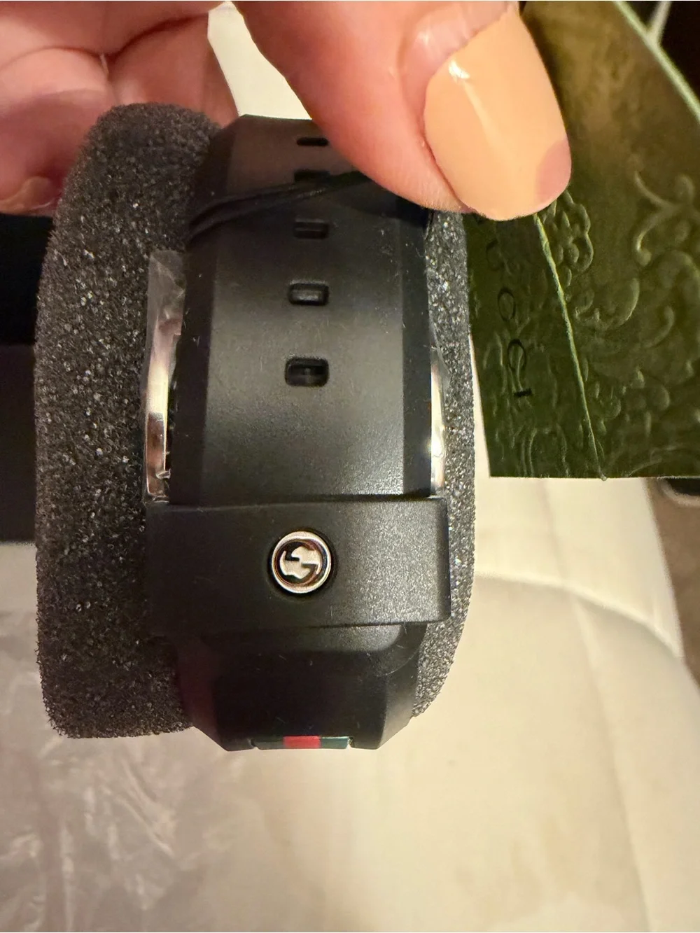 Gucci Black Watch with Silver Dial and Red Accents with box